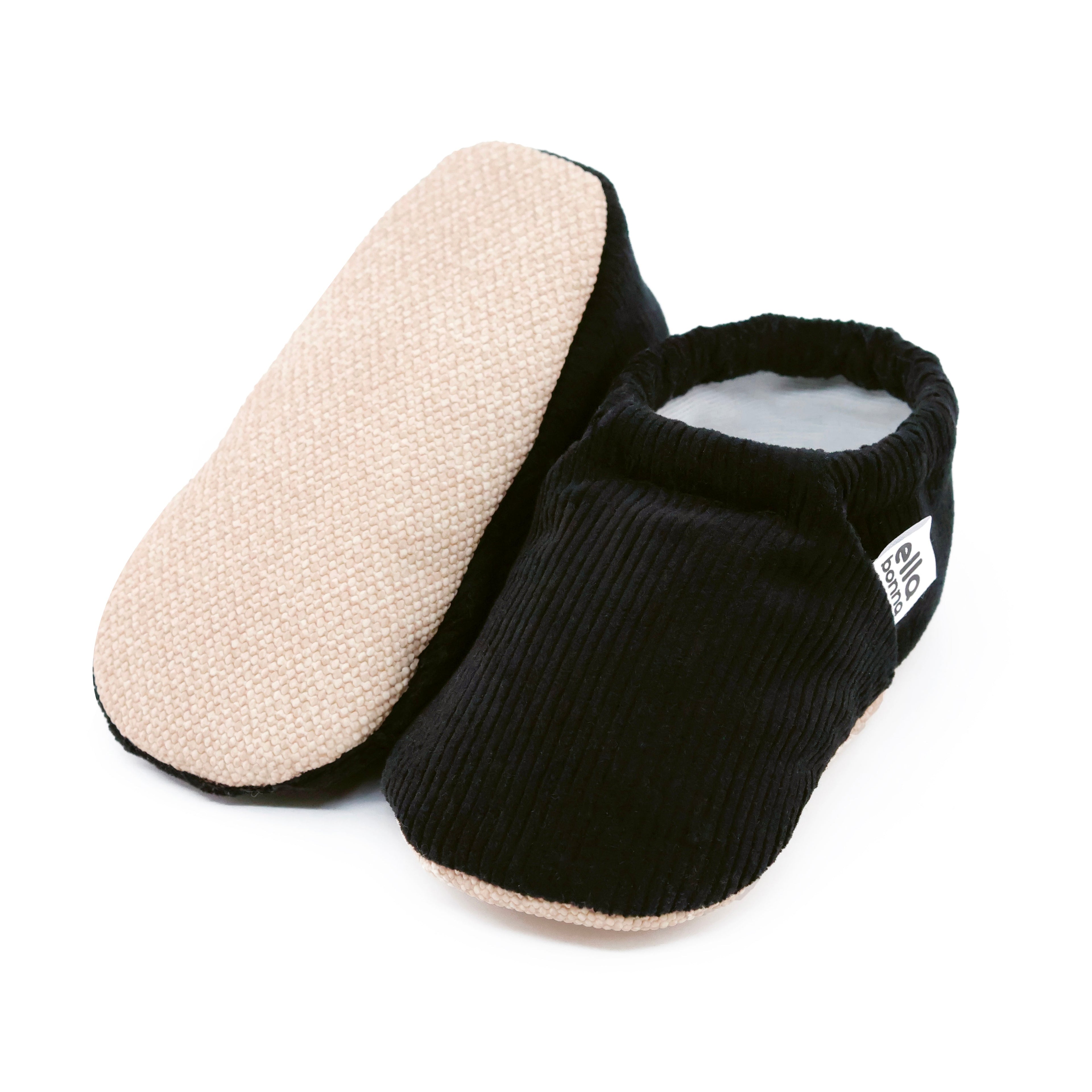 Organic Cotton Corduroy Home Nursery Moccasin Shoes , Black