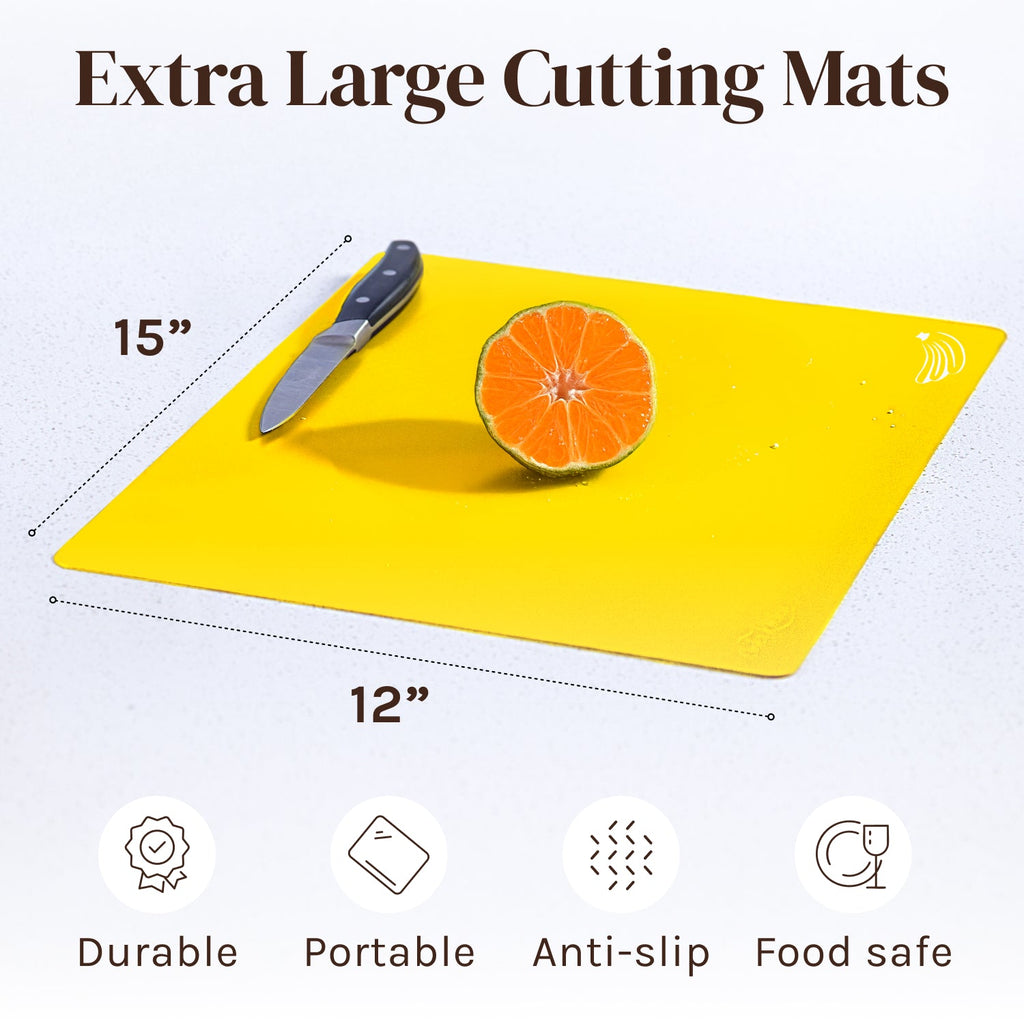 Small Extra Thick Flexible Plastic Cutting Board Mats With Food Icons & "EZ-Grip" Waffle Back (Set of 4) - Small Chopping Board Set