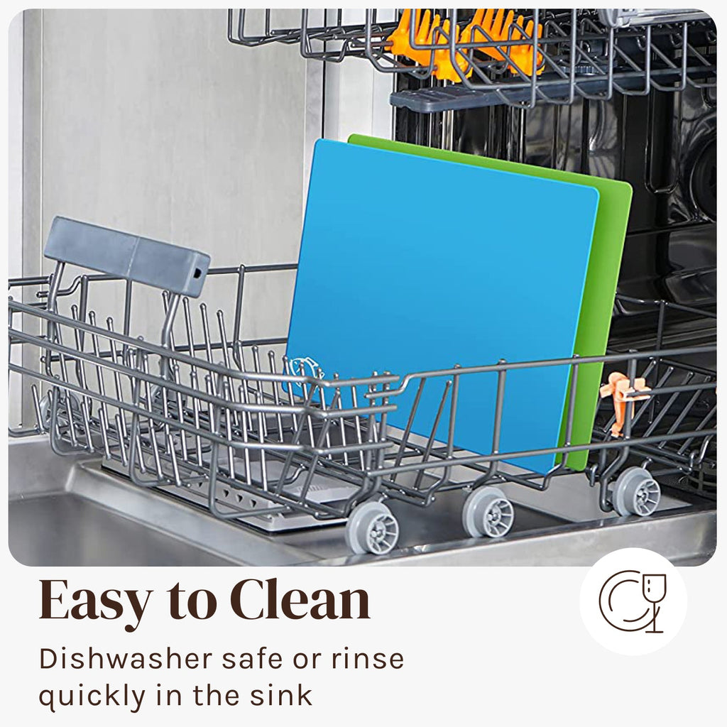 Small Extra Thick Flexible Plastic Cutting Board Mats With Food Icons & "EZ-Grip" Waffle Back (Set of 4) - Small Chopping Board Set