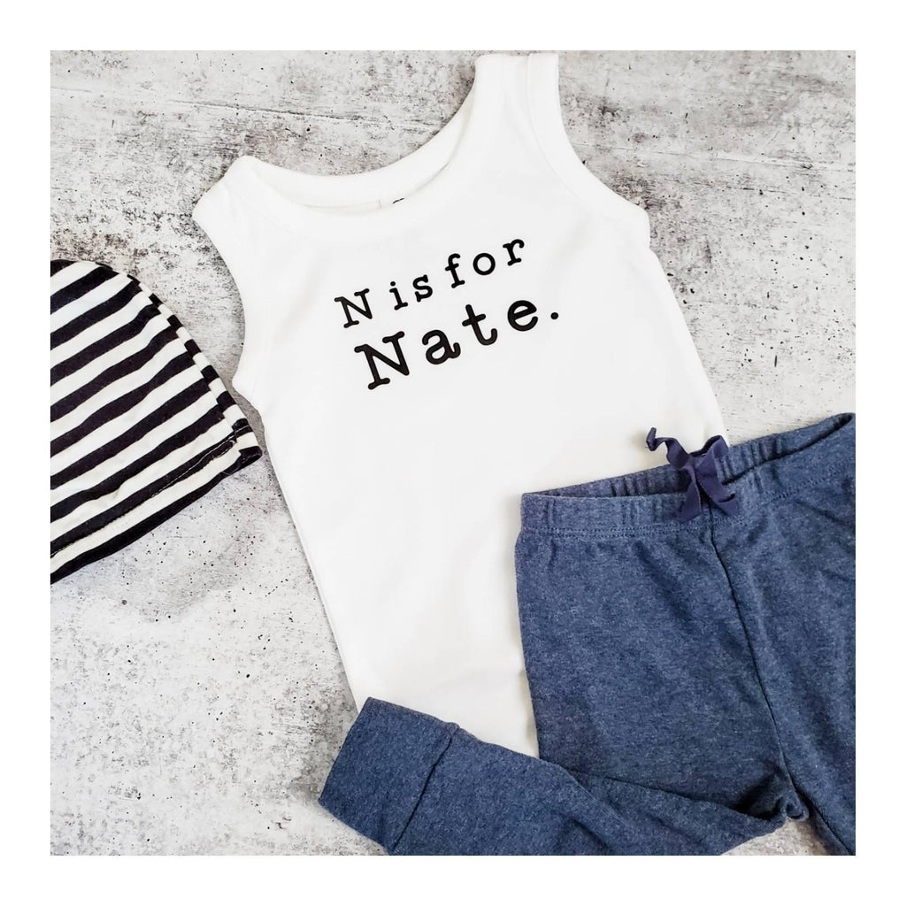 Custom Name Sleeveless Organic Cotton Baby Bodysuit