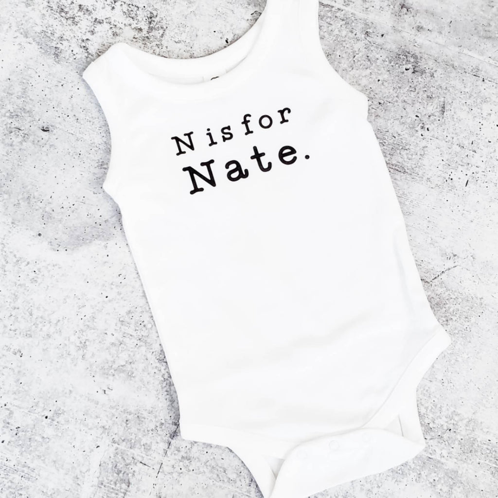 Custom Name Sleeveless Organic Cotton Baby Bodysuit