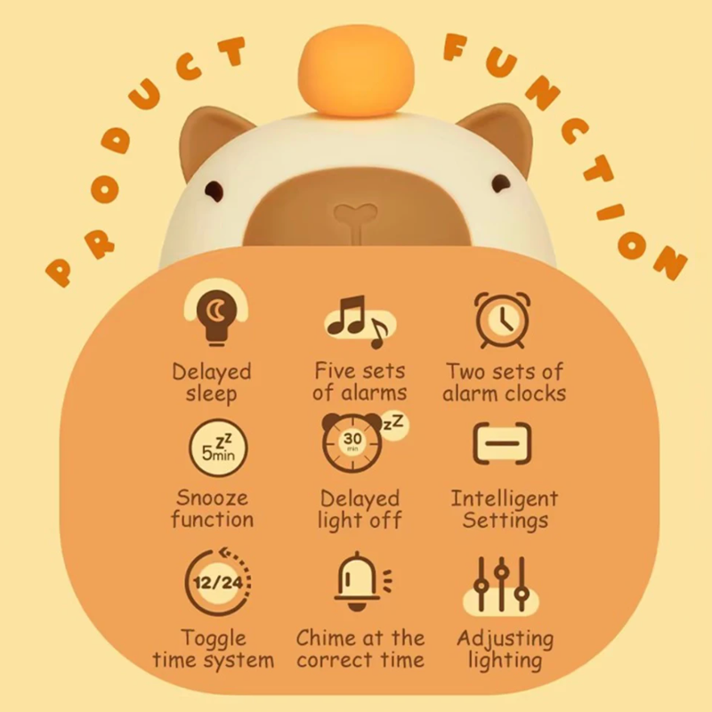 Capybara Night Light Alarm Clock