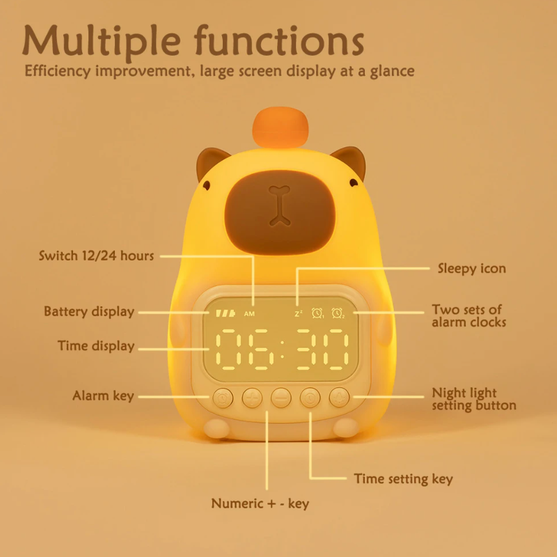 Capybara Night Light Alarm Clock