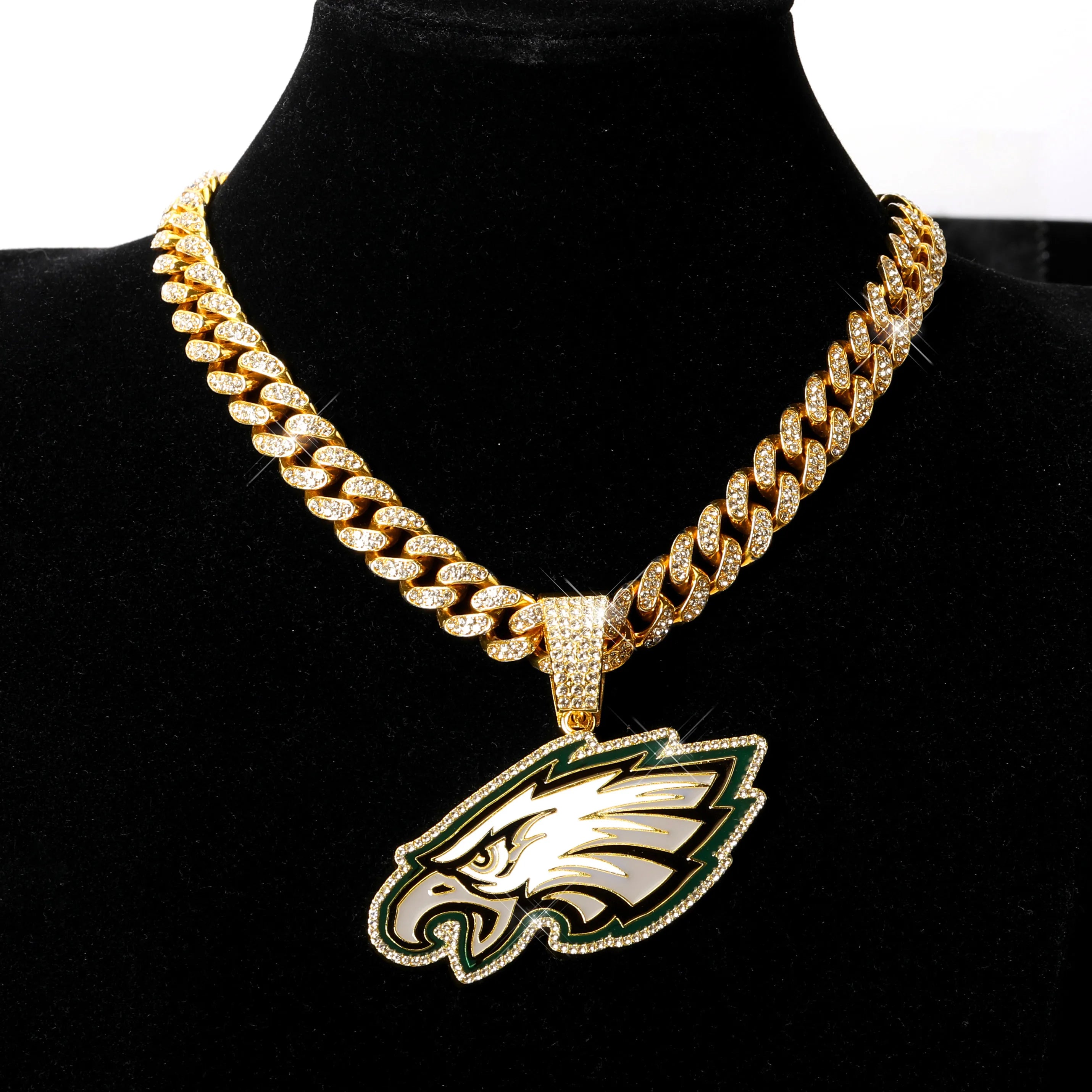 Sports Customized LOGO Pendant Necklace with Iced Out Cuban Chains for Football Fans Birthday Gifts