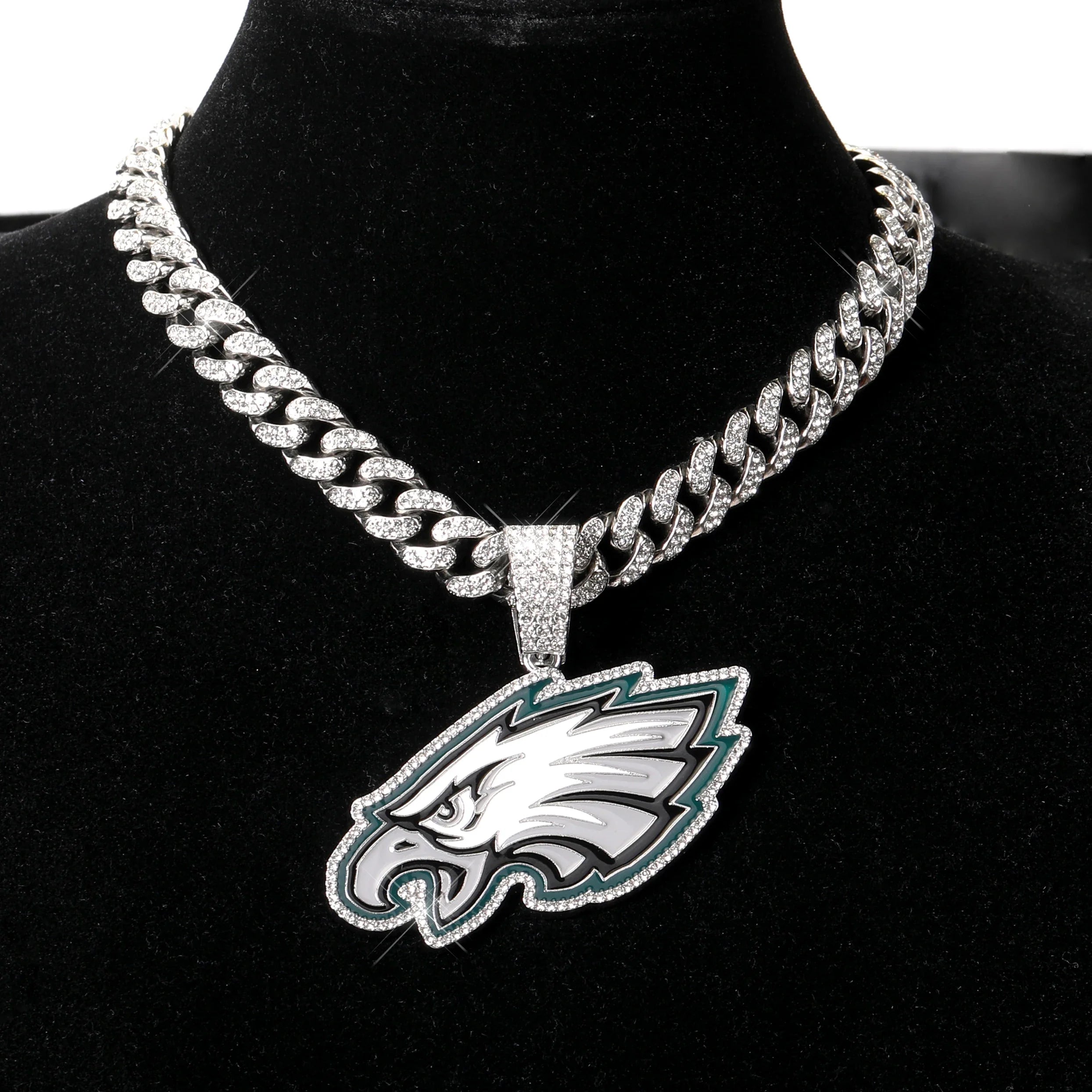 Sports Customized LOGO Pendant Necklace with Iced Out Cuban Chains for Football Fans Birthday Gifts