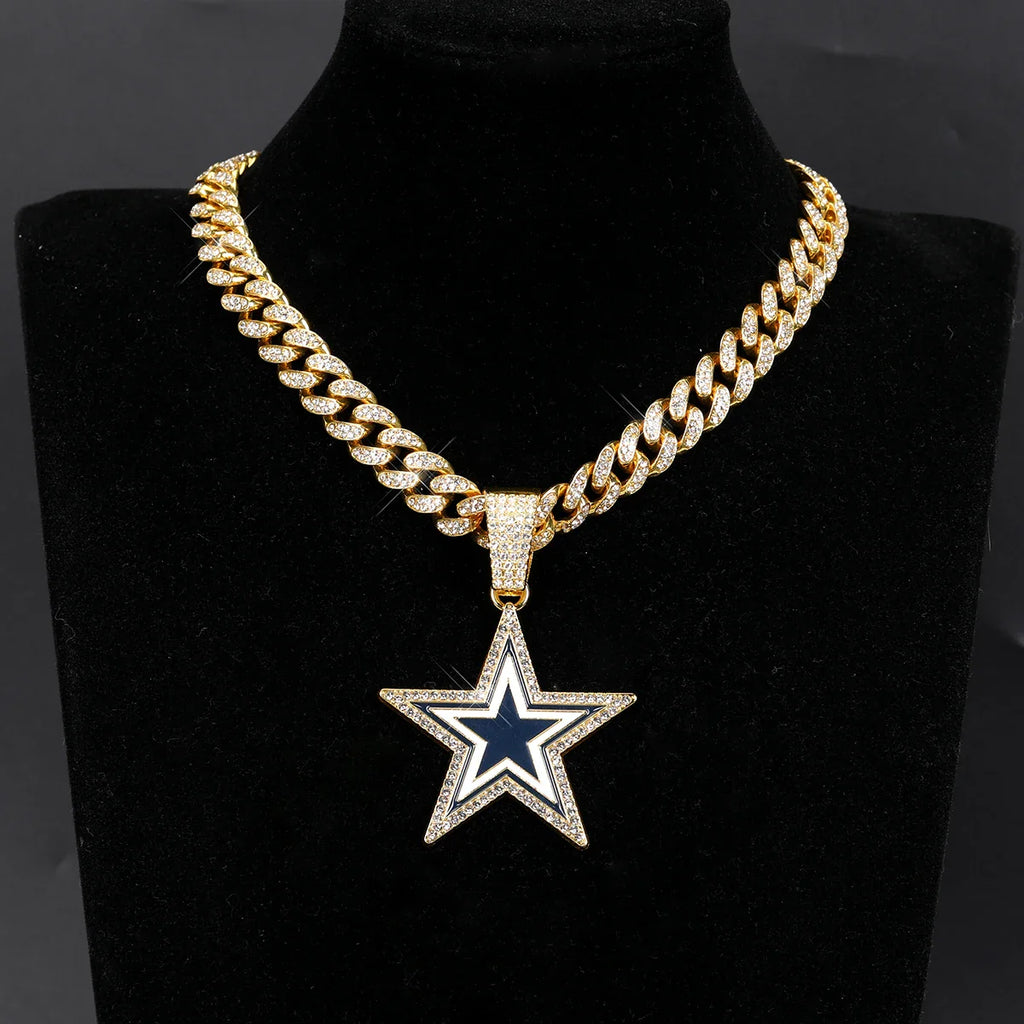 Sports Customized LOGO Pendant Necklace with Iced Out Cuban Chains for Football Fans Birthday Gifts