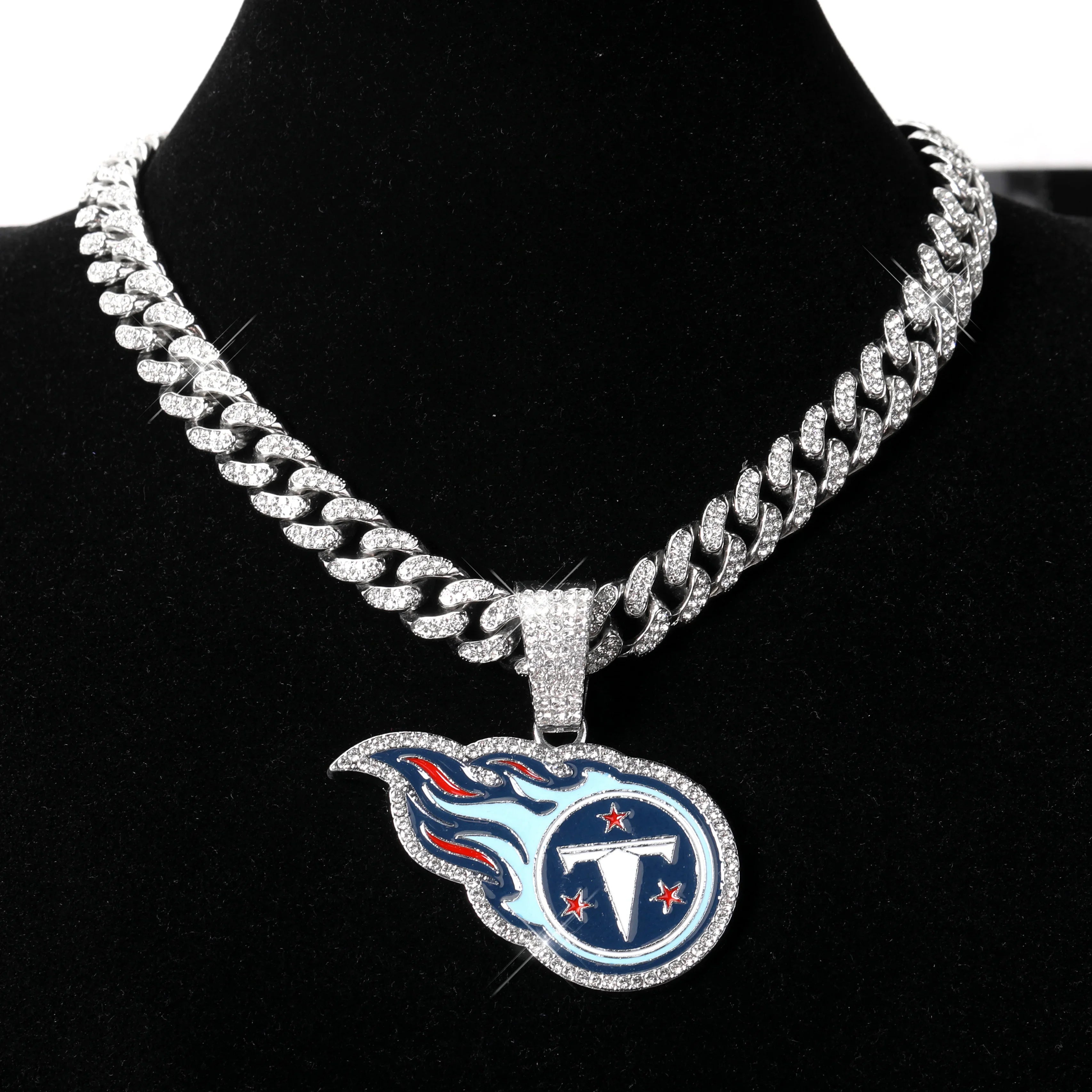 Sports Customized LOGO Pendant Necklace with Iced Out Cuban Chains for Football Fans Birthday Gifts