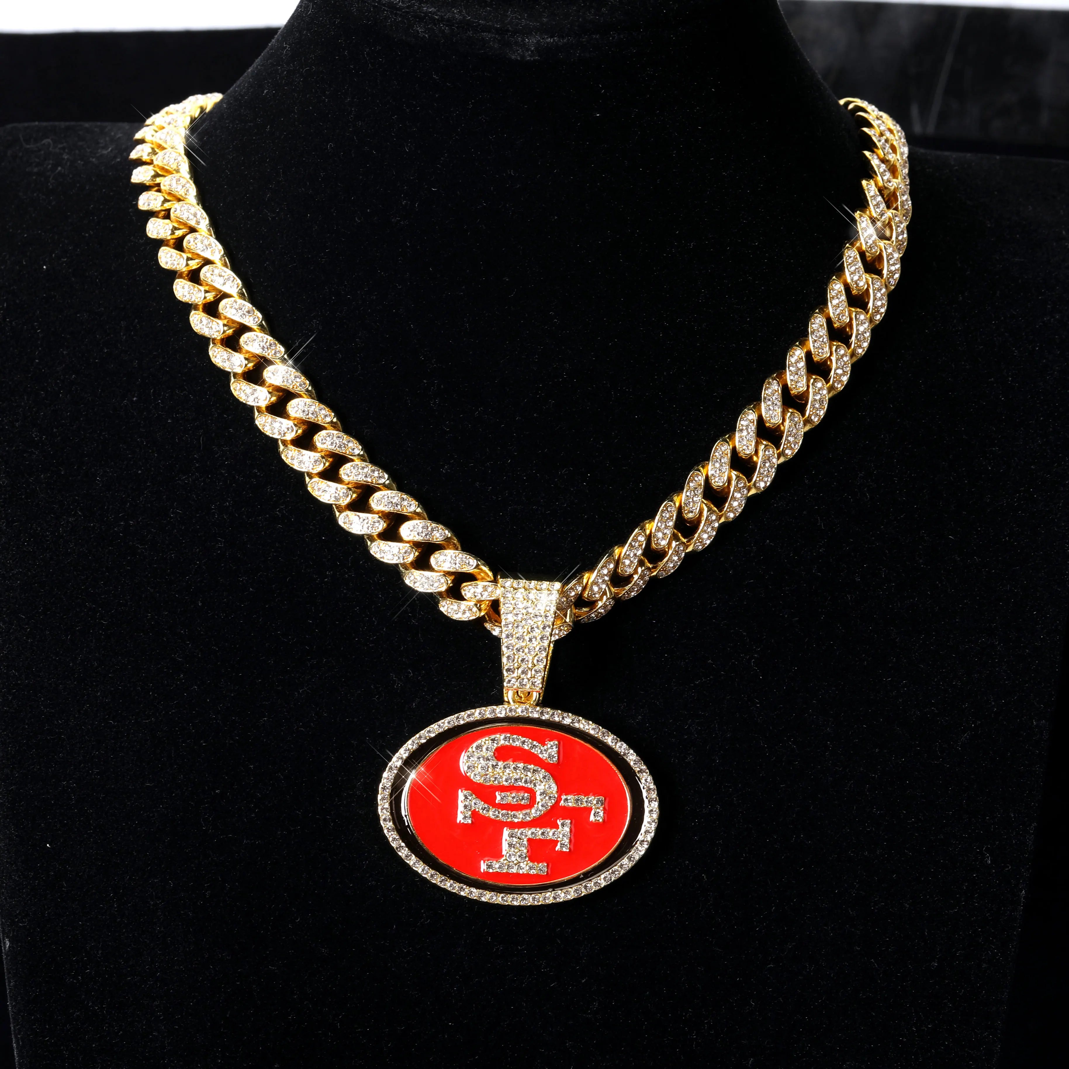 Sports Customized LOGO Pendant Necklace with Iced Out Cuban Chains for Football Fans Birthday Gifts