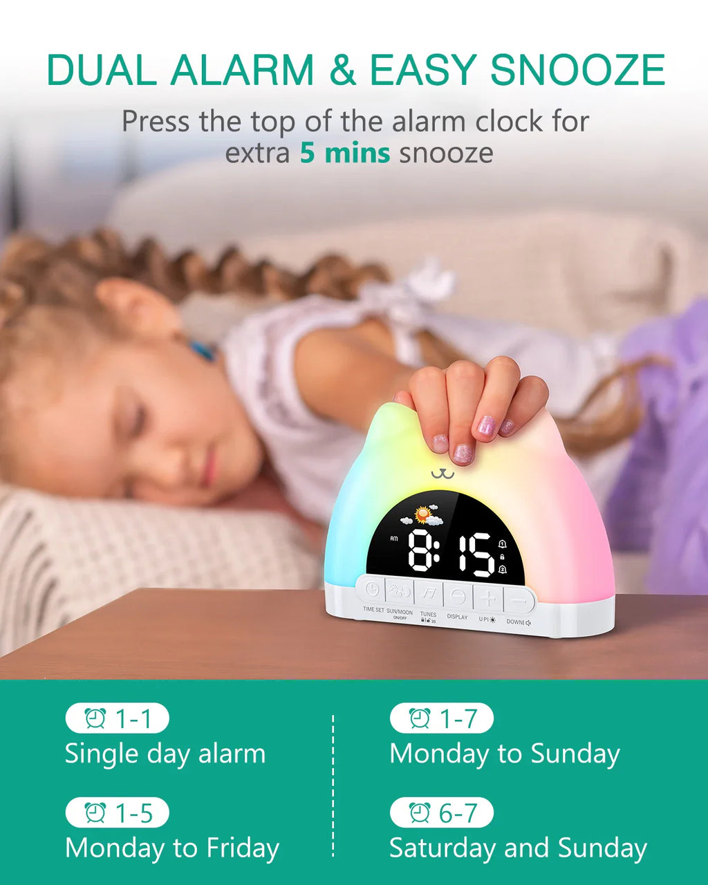 Cute Cat Rainbow Night Light & Alarm Clock