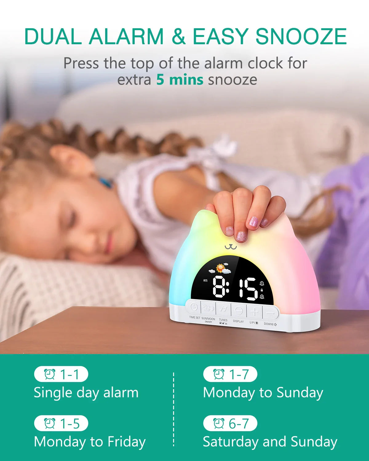 Cute Cat Rainbow Night Light & Alarm Clock