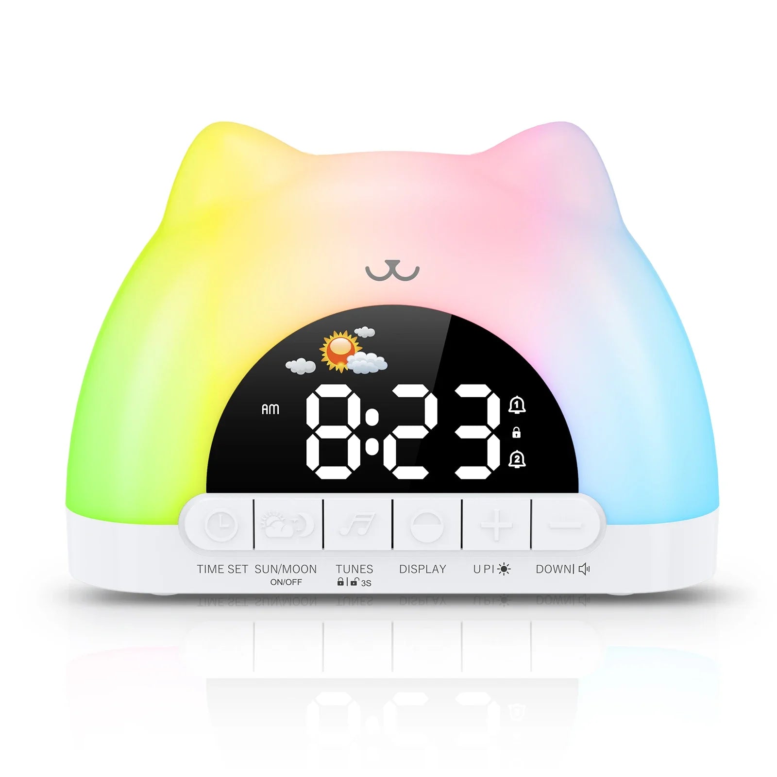 Cute Cat Rainbow Night Light & Alarm Clock