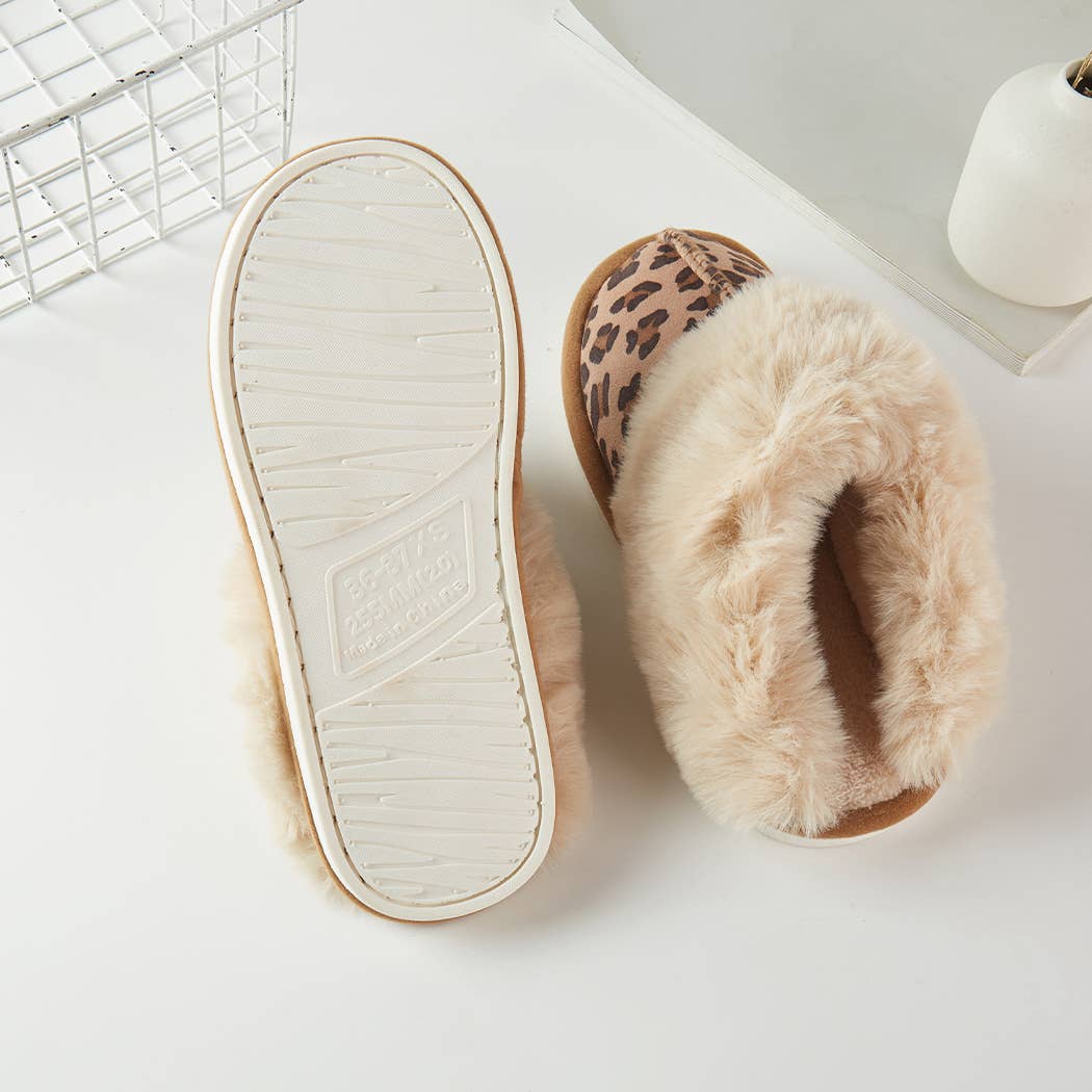 Leopard Print Suede Soft Slippers - Leopard