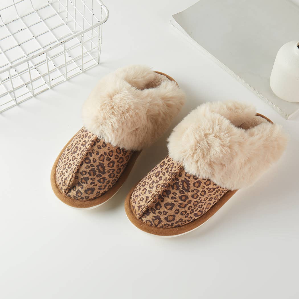 Leopard Print Suede Soft Slippers - Leopard