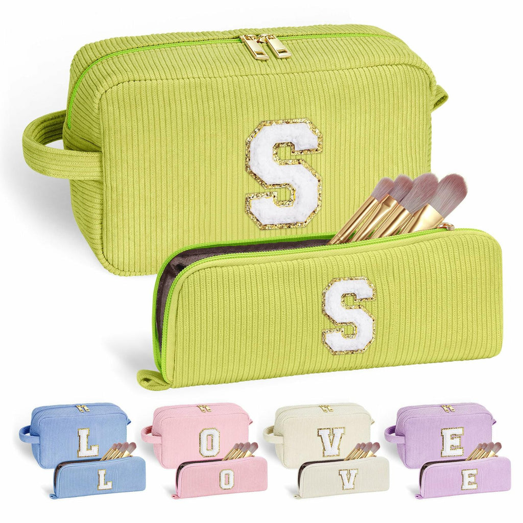 YOOLIFE Personalized Makeup Bag Monogram Cosmetic Bag Green Letter M