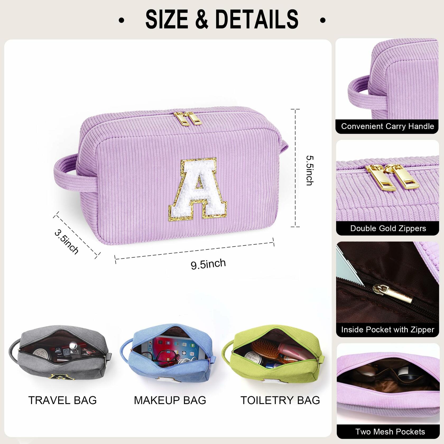 YOOLIFE Personalized Makeup Bag Monogram Cosmetic Bag Green Letter M