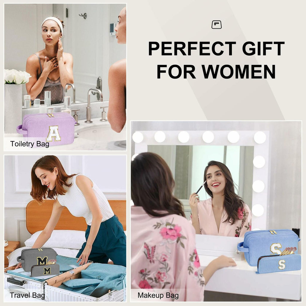 YOOLIFE Personalized Makeup Bag Monogram Cosmetic Bag Green Letter M