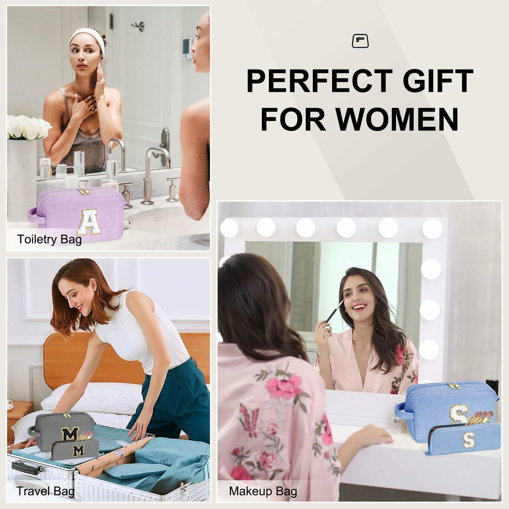 YOOLIFE Personalized Makeup Bag Monogram Cosmetic Bag Green Letter M