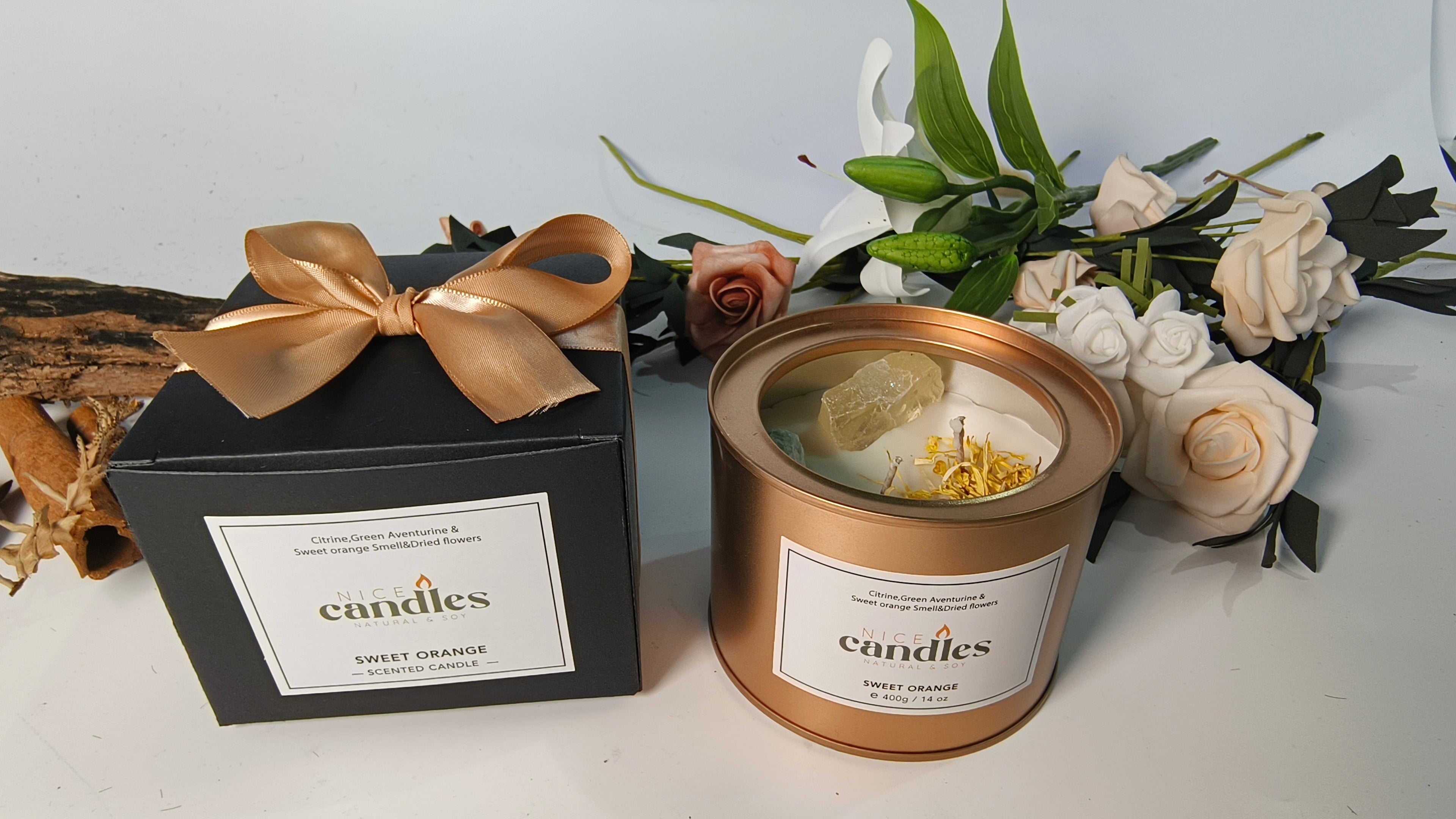 Nice Candles - Natural Essential Oils Candle with Healing Crystals