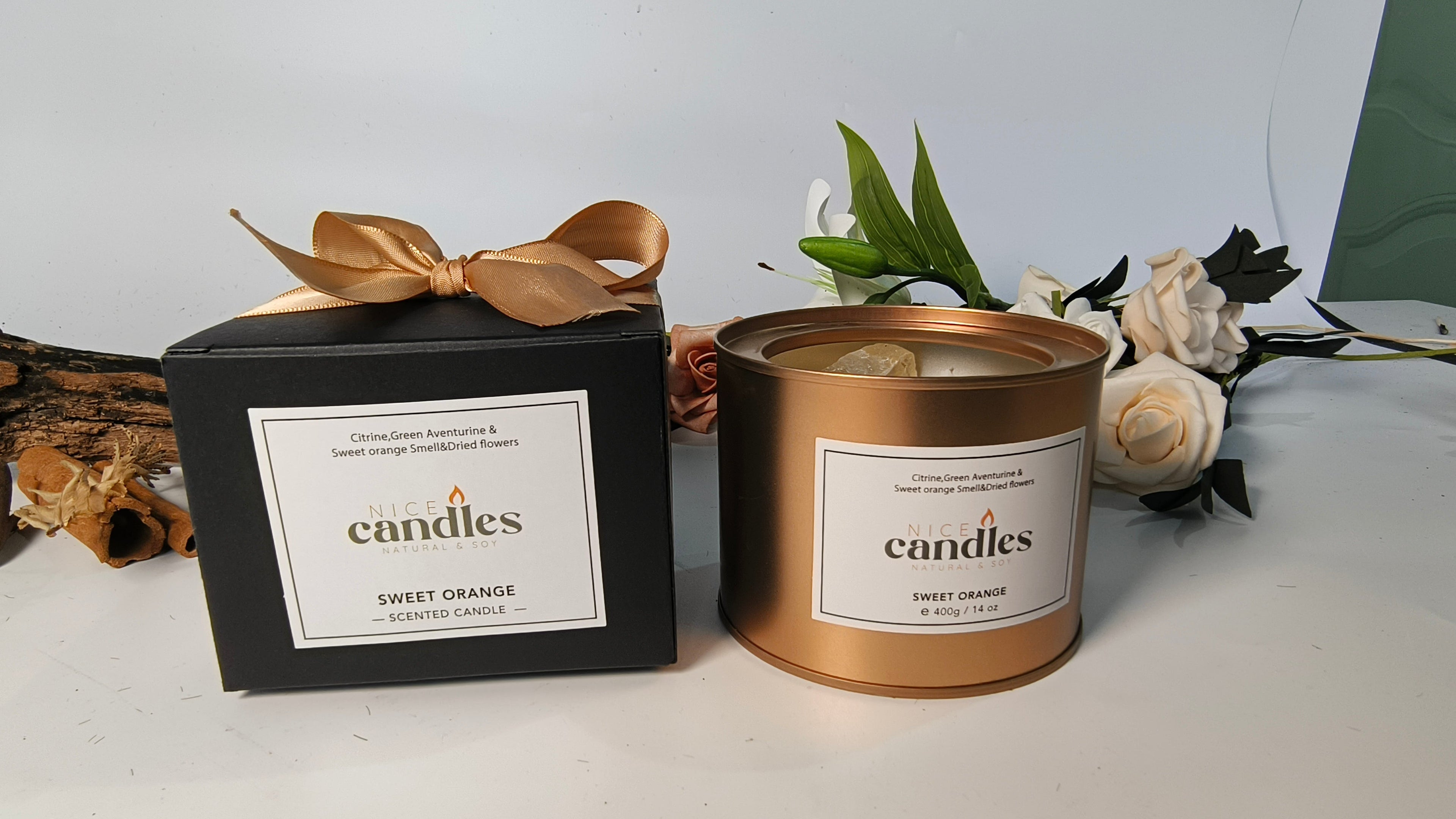 Nice Candles - Natural Essential Oils Candle with Healing Crystals